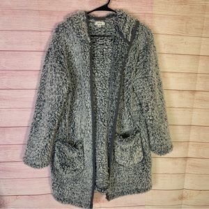 Kensie Fuzzy Soft Sherpa Open Front Hooded Cardigan Size S/M‎